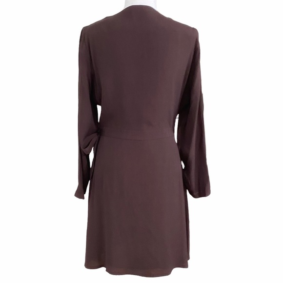 FRANK AND OAK THE WRAP BELTED MINI DRESS IN CHOCOLATE SHIMMER BROWN - S - Picture 4 of 12